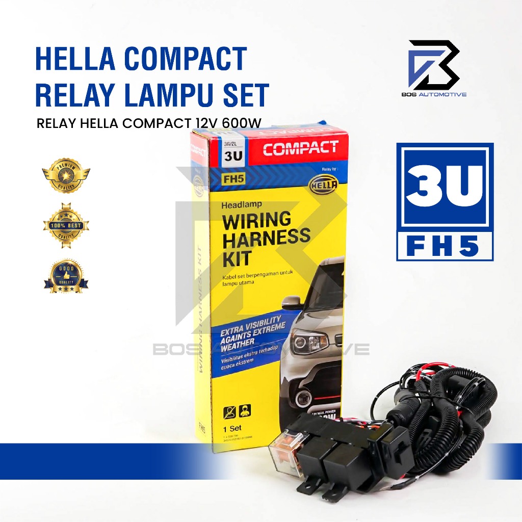 [COMPACT] Kabel Relay Set Lampu H4 Mobil HELLA FH5 New 3 Relay 12v Untuk 2 Lampu Utama Mobil Universal