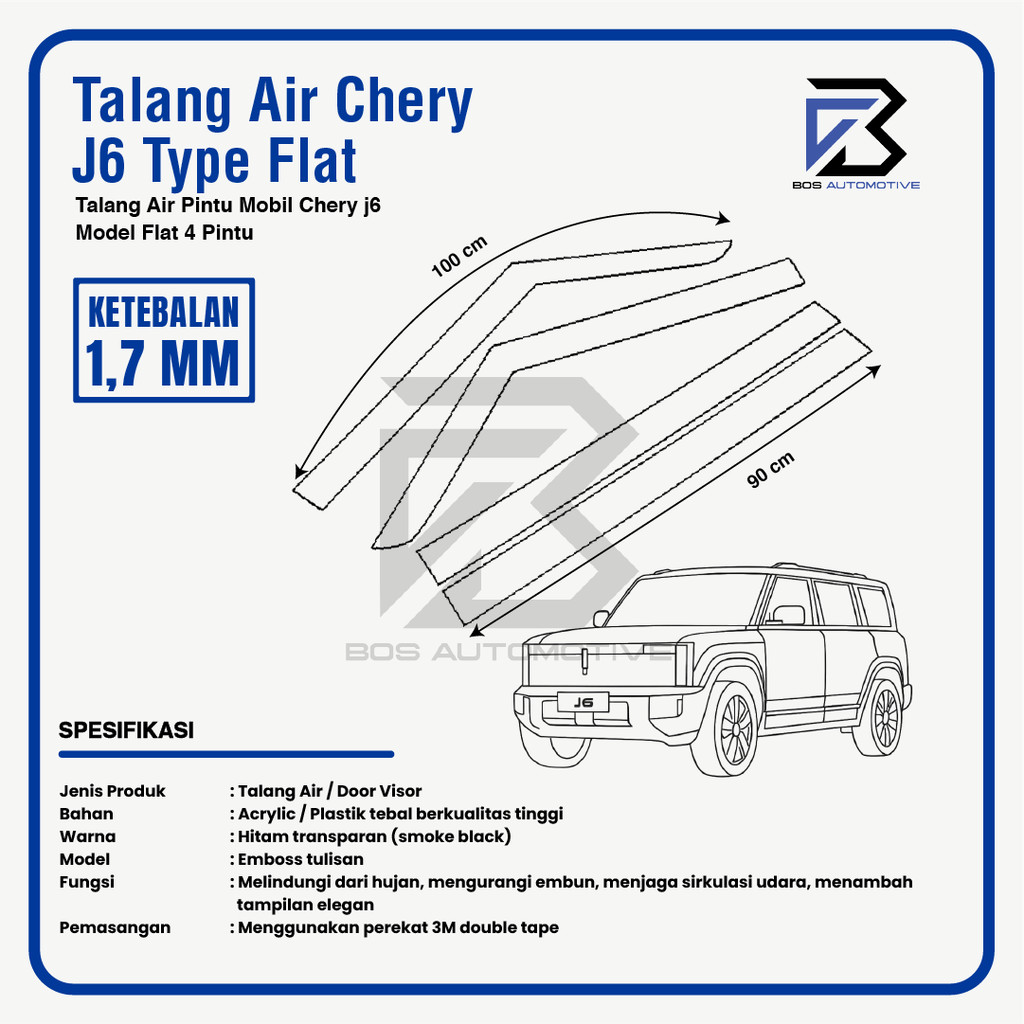 Talang Air Pintu untuk Mobil Chery J6 2024 â€“ 2025 Model Flat Rata 4 Pintu - foto-produk-2