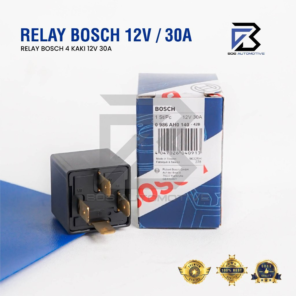 Relay BOSCH Kaki 4 Pin 12 volt 30 Ampere 20 Ampere Pemutus Arus Mobil Motor Original