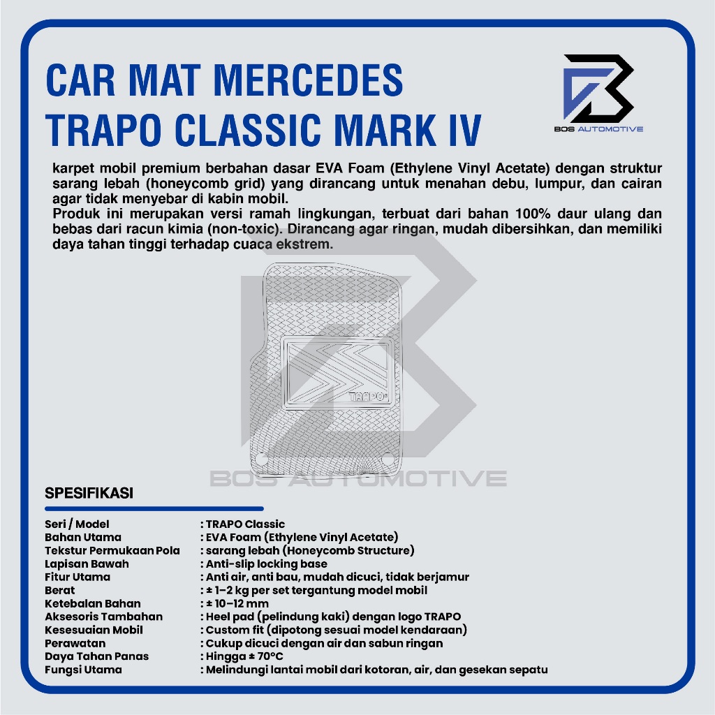 Karpet Mobil MERCEDES BENZ E-Class W213 (2016 - Sekarang) - Karpet Mobil Fullset Premium Anti Slip - Carmat Trapo Classic Mark IV Original - foto-produk-2