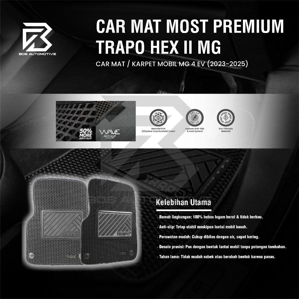 Karpet Mobil MG 4 EV (2023 - Sekarang) - Karpet Mobil Fullset Premium Anti Slip - Carmat Trapo Hex II Original - foto-produk-4