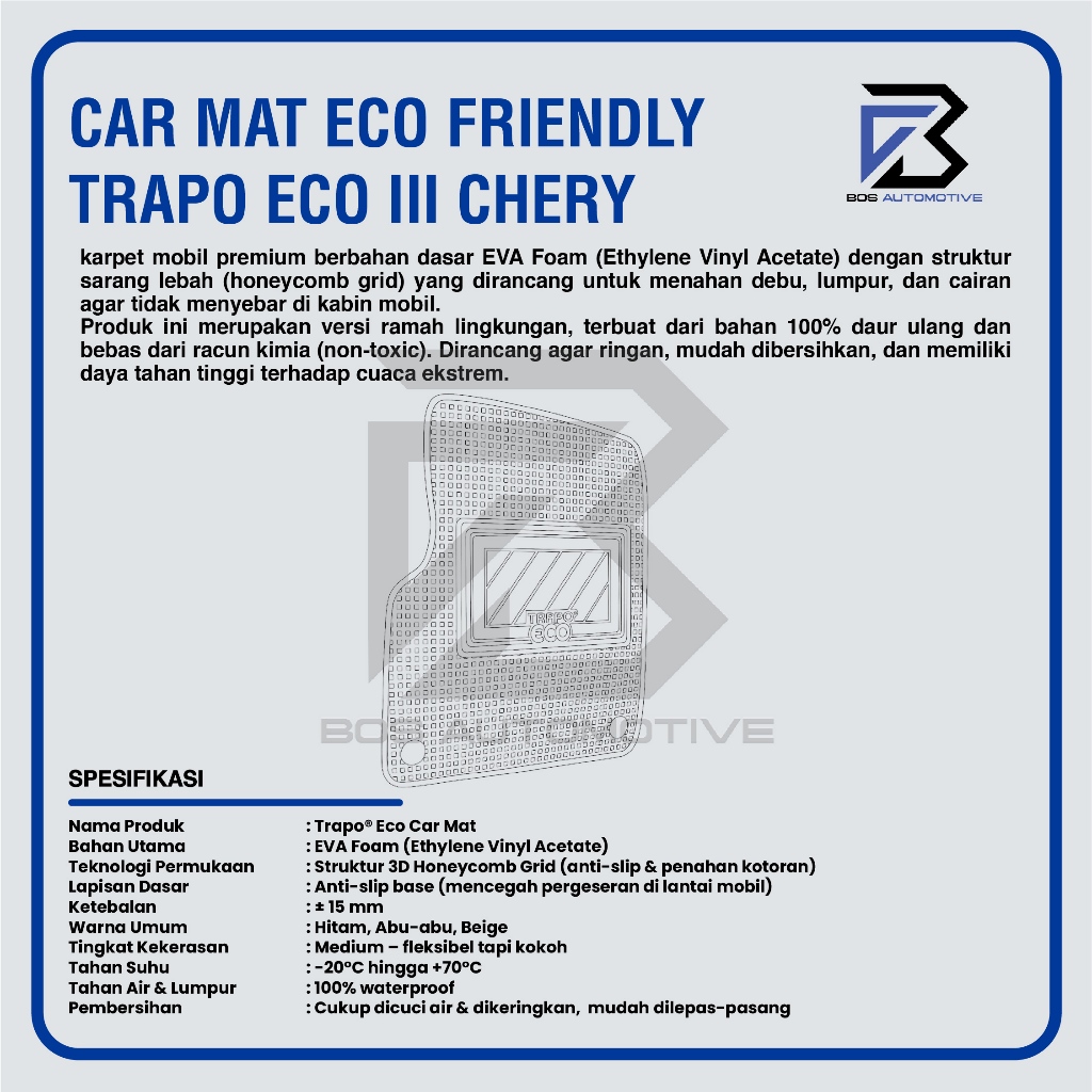 Karpet Mobil CHERY TIGGO 8 CSH (2025 - Sekarang) Fullset Premium - Car Mats Trapo Eco III Original - foto-produk-2