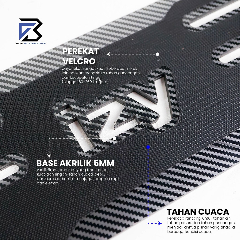 IZY Cover Plat Nomor Mobil Frameless Carbon Slim Series Base Akrilik 5mm Universal - foto-produk-3