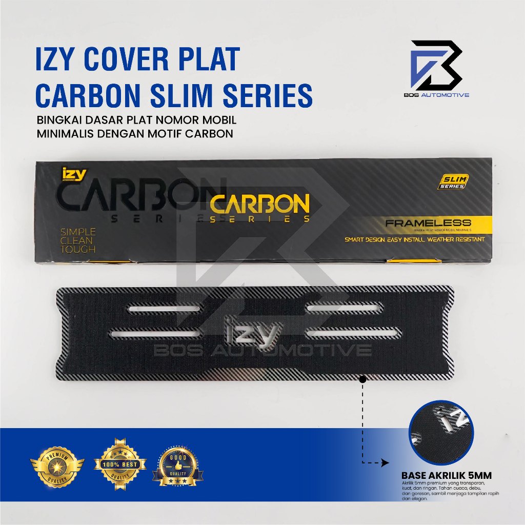 IZY Cover Plat Nomor Mobil Frameless Carbon Slim Series Base Akrilik 5mm Universal
