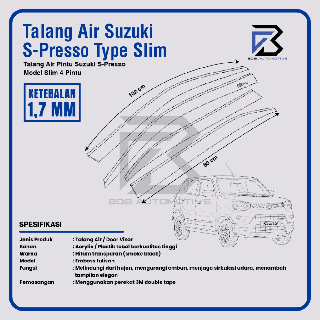 Talang Air Pintu Mobil Suzuki S-PRESSO Tahun 2024 Model Slim 4 Pintu - foto-produk-2
