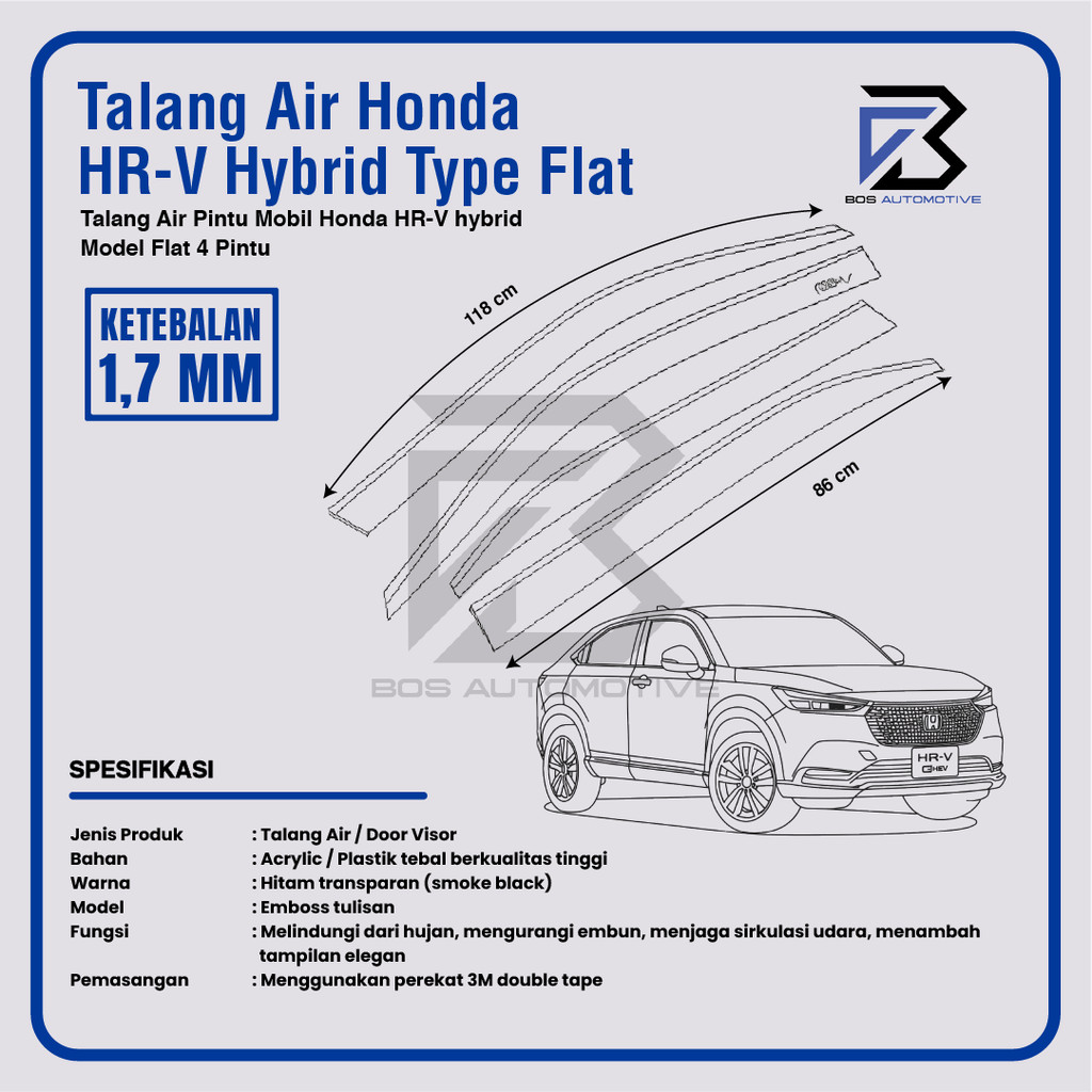 Talang Air Pintu untuk Mobil HRV Hybrid 2022 - 2026 Model Flat Rata 4 Pintu - foto-produk-2