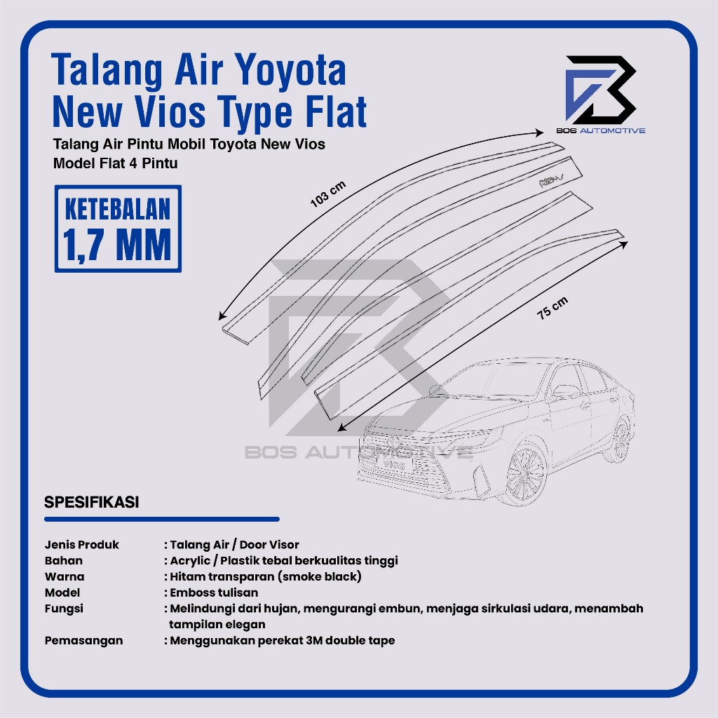 Talang Air Pintu Mobil Toyota New Vios 2008 â€“ 2012 Model Flat 4 Pintu - foto-produk-3