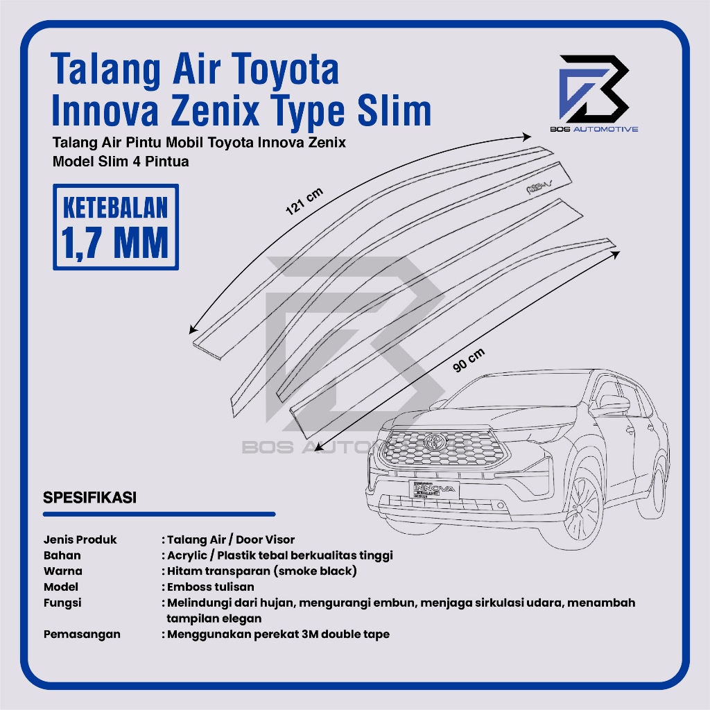 Talang Air Pintu untuk Mobil Innova Zenix 2022 â€“ 2025 Model Slim 4 Pintu - foto-produk-2