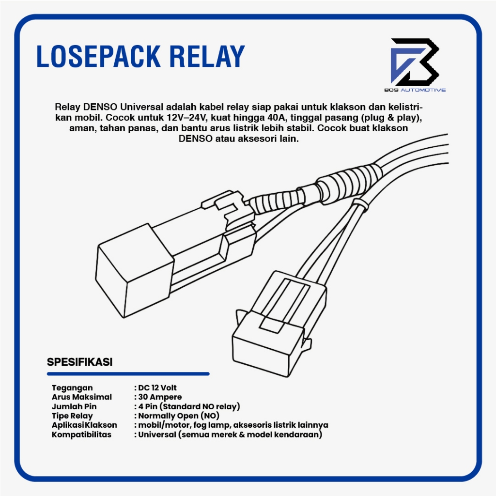 Kabel Relay Losepack Denso Universal Wiring Harness Kit Mobil Motor 12V - foto-produk-3