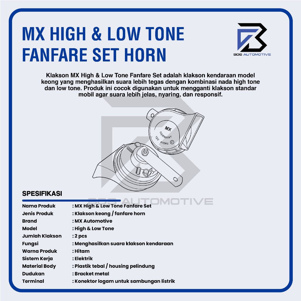 Klakson MX LT1128 Keong High Low Tone FanFare Set 12V Suara Nyaring Keras Klakson Mobil Motor - foto-produk-2