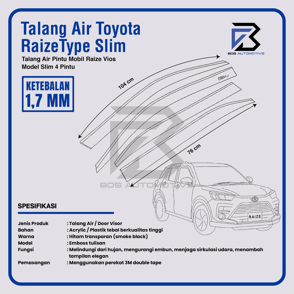 Talang Air Pintu Mobil Toyota Raize 2021 - 2025 Model Slim 4 Pintu - foto-produk-2