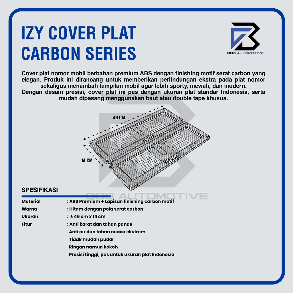 IZY Cover Frame Tempat Dudukan Tatakan Plat Nomor Mobil Model Karbon - foto-produk-2