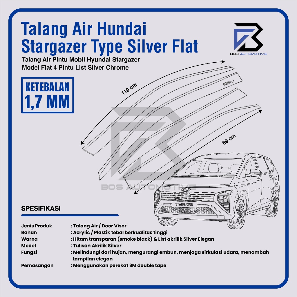 Talang Air Pintu List Silver Mobil Hyundai Stargazer 2022 â€“ 2023 Model Flat 4 Pintu - foto-produk-2