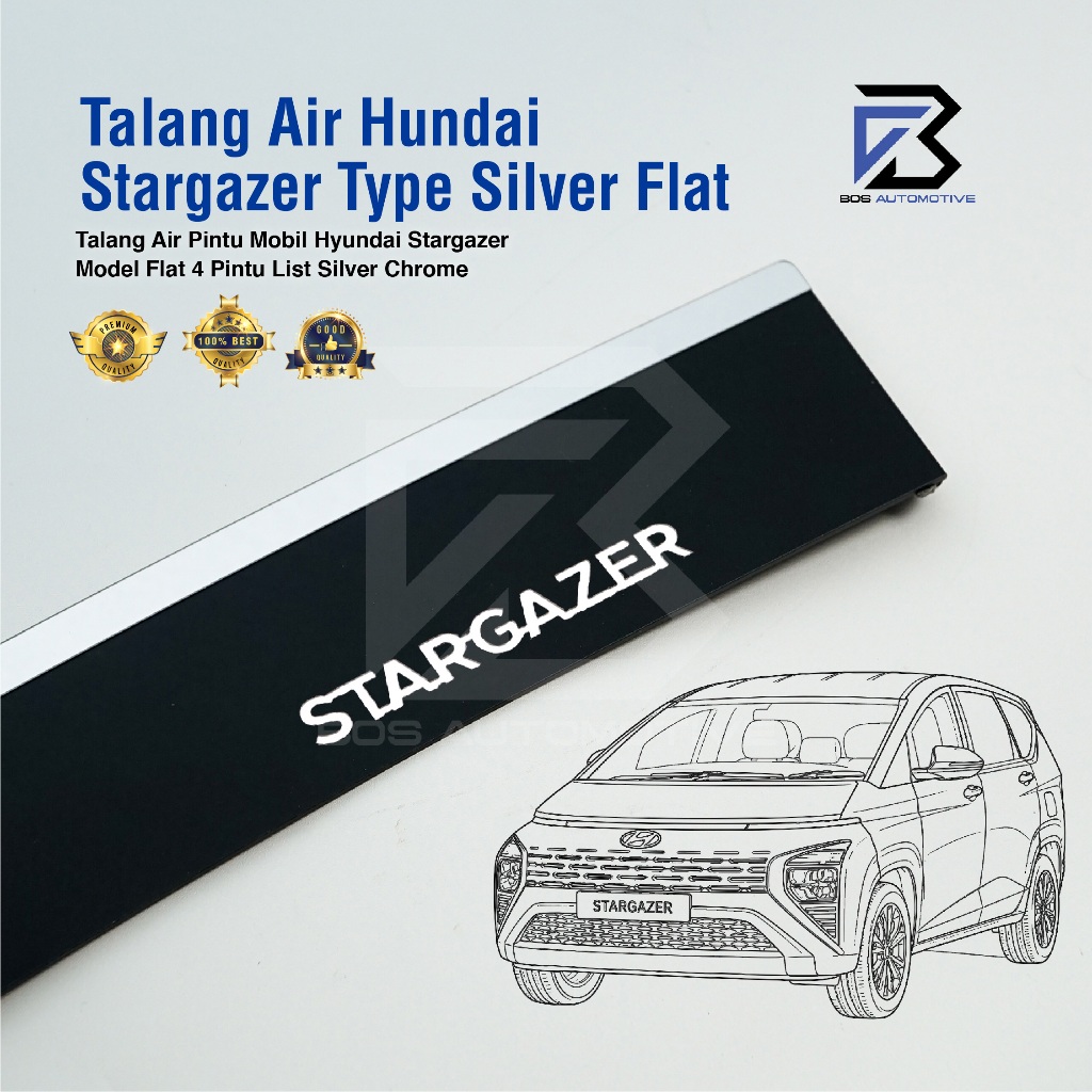 Talang Air Pintu List Silver Mobil Hyundai Stargazer 2022 â€“ 2023 Model Flat 4 Pintu
