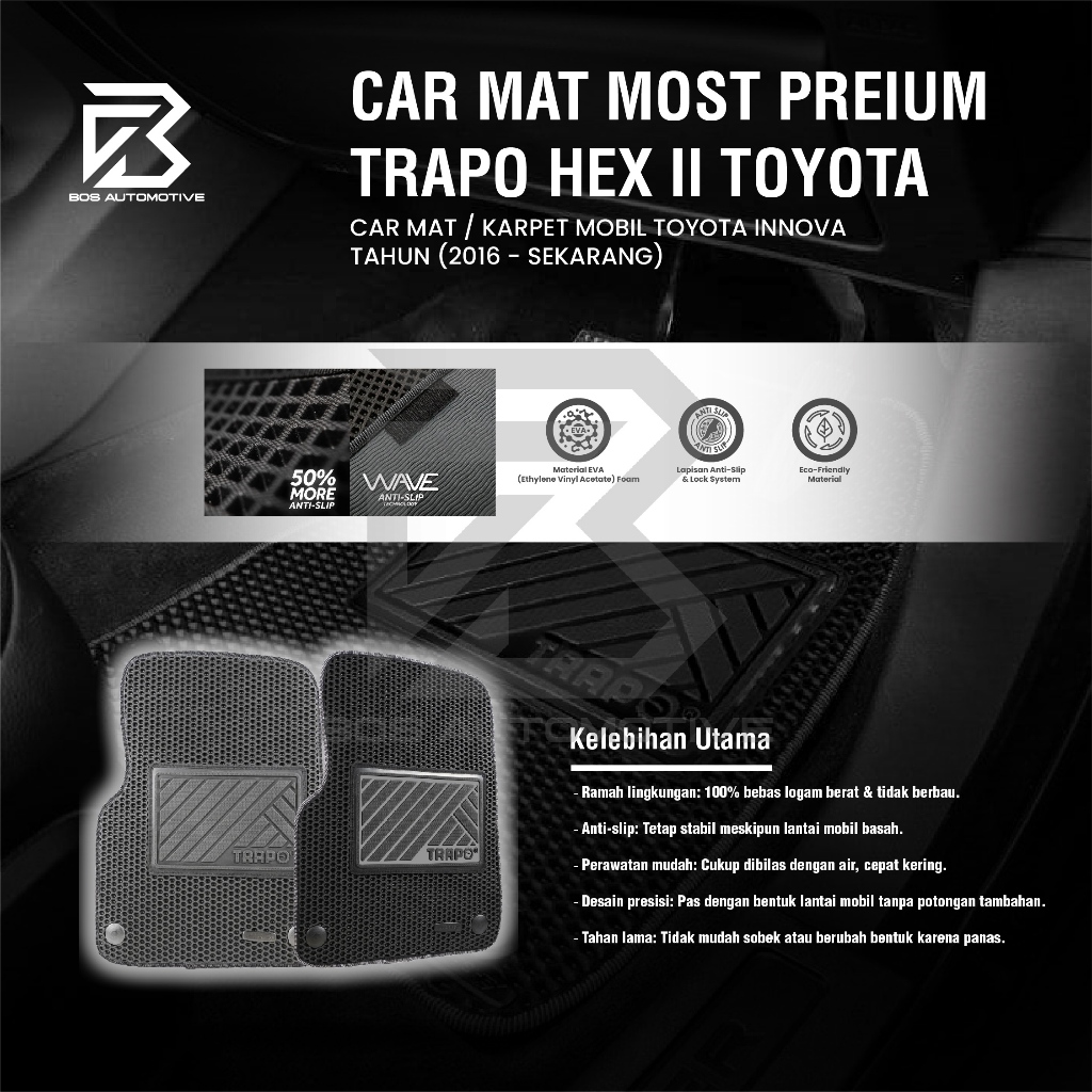 Karpet Mobil TOYOTA INNOVA 2016 - Sekarang Car Mats Premium TRAPO HEX II Original - foto-produk-4