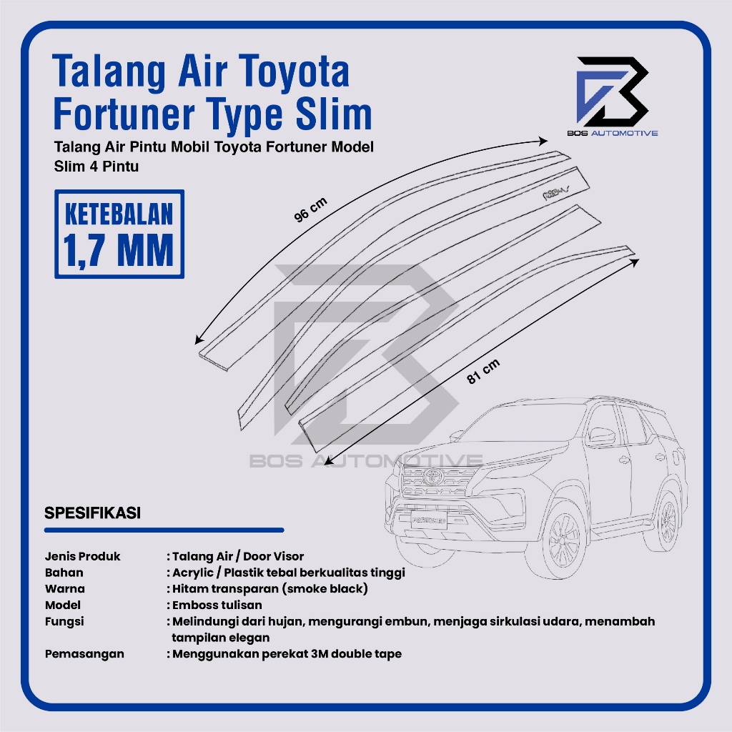 Talang Air Pintu Mobil Toyota Fortuner Lama 2004 â€“ 2015 Model Slim 4 Pintu - foto-produk-2