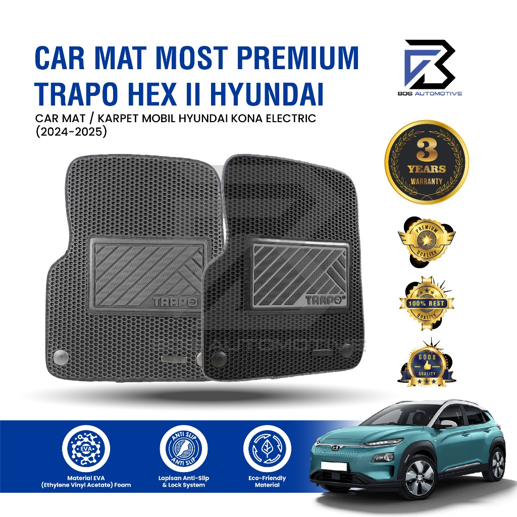 Karpet Mobil HYUNDAI KONA ELECTRIC (2024 - Sekarang) - Karpet Mobil Fullset Premium Anti Slip - Car Mats Trapo Hex II Original