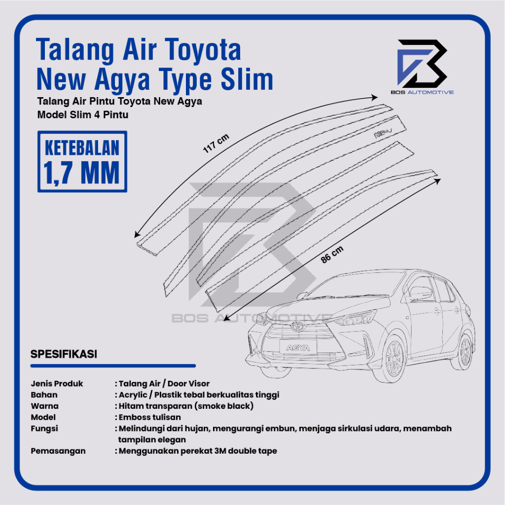 Talang Air Pintu Mobil Toyota New Agya 2022 - 2023 Model Slim 4 Pintu - foto-produk-2