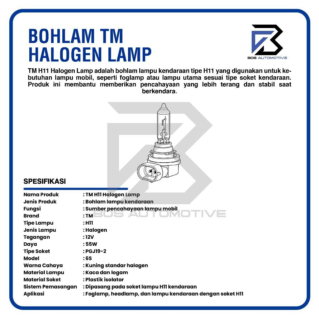 Bohlam TM H11 Halogen 12V 55W PGJ19-2 Lampu Mobil Foglamp Kabut Original - foto-produk-2