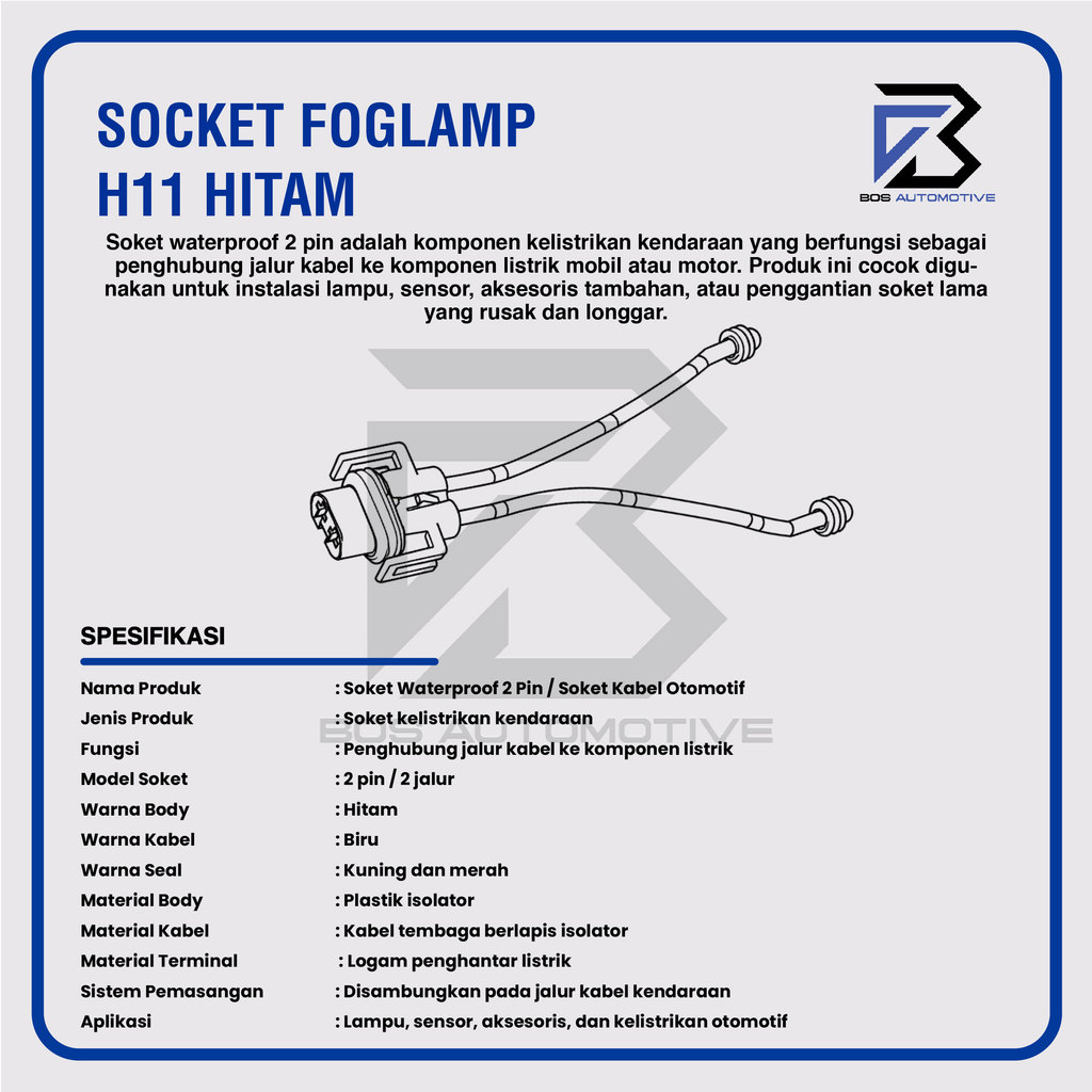Socket Cable Foglamp / Soket Kabel Lampu Kabut Tembak Mobil H11 / H16 / H8 / H27 - foto-produk-2