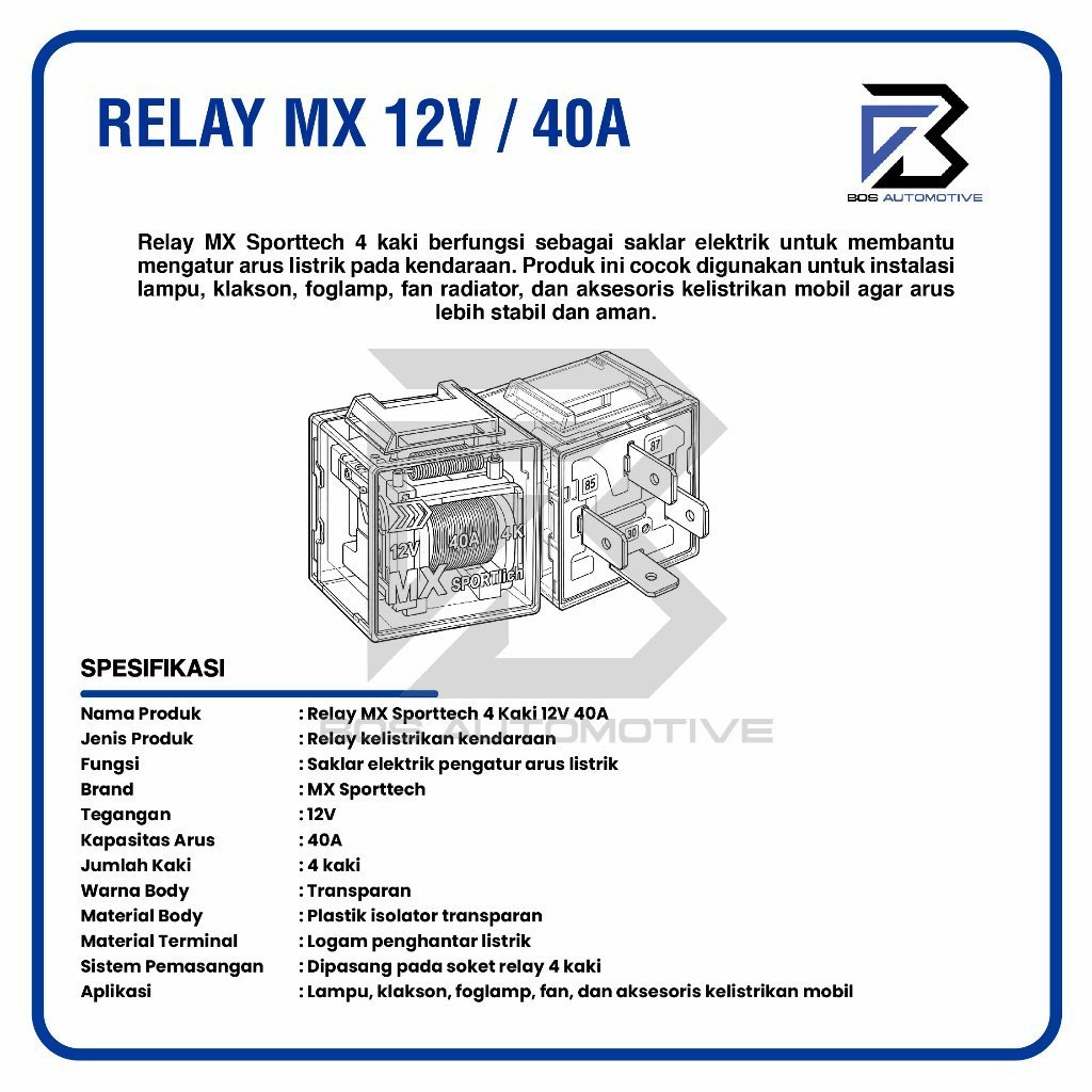 MX Relay 12V 40A 4 Kaki Transparan Universal â€“ Relay Mobil & Motor untuk Klakson, Lampu, Kipas, Starter - foto-produk-2