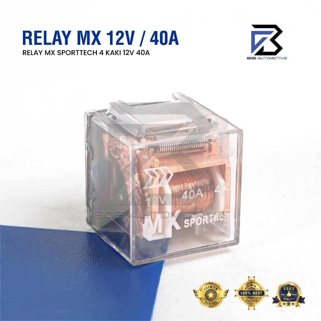 MX Relay 12V 40A 4 Kaki Transparan Universal â€“ Relay Mobil & Motor untuk Klakson, Lampu, Kipas, Starter