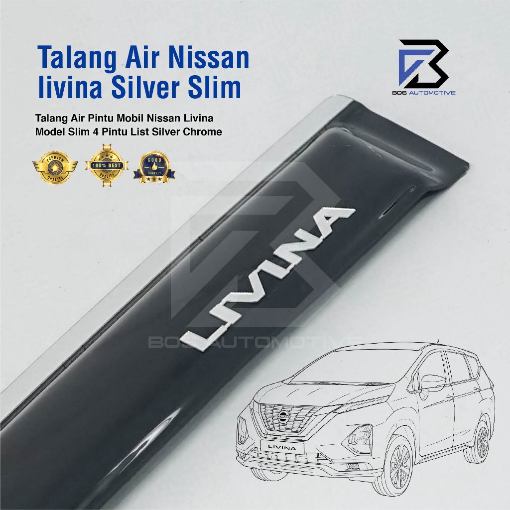 Talang Air Pintu Mobil List Silver Nissan Grand Livina 2007 - 2018 Model Slim 4 Pintu