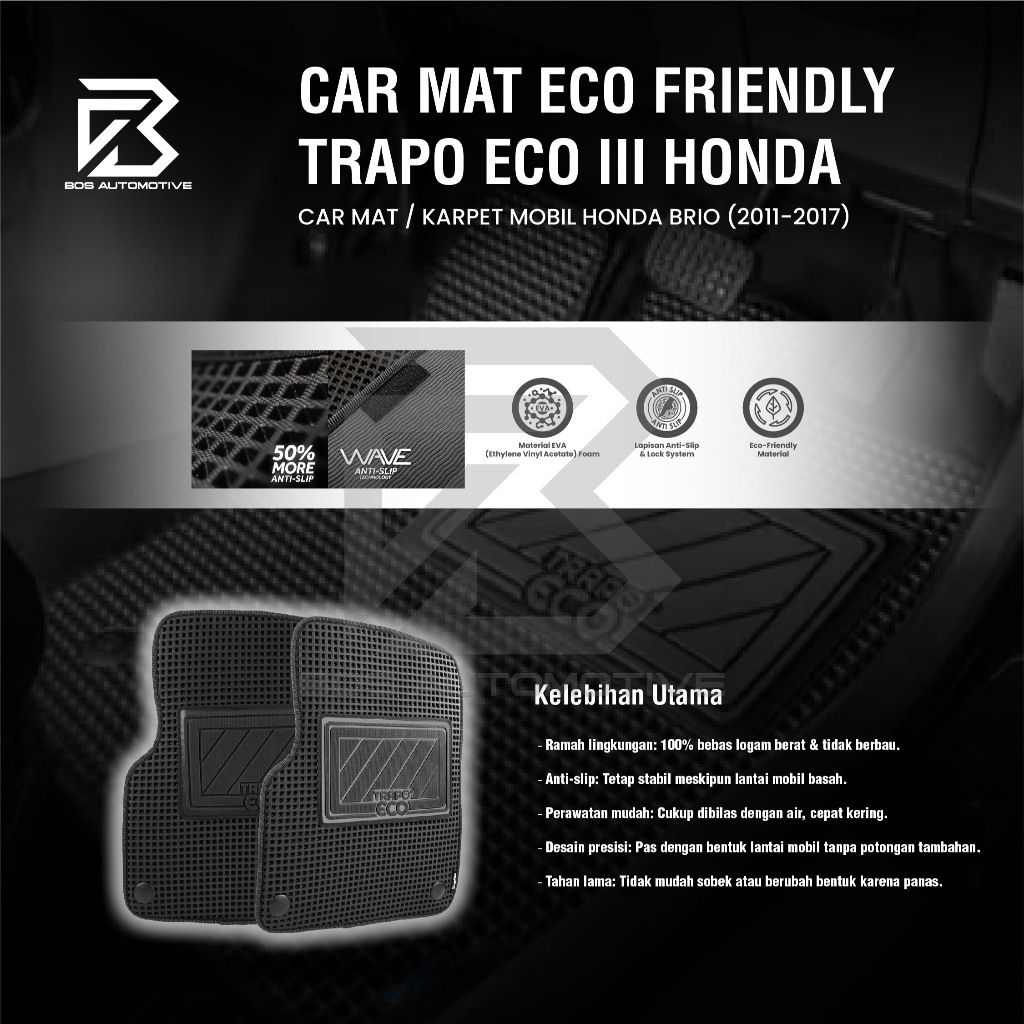 Karpet Mobil Honda Brio (2011 - 2017) Fullset Premium Anti Slip - Car Mats Trapo Eco III Original - foto-produk-4