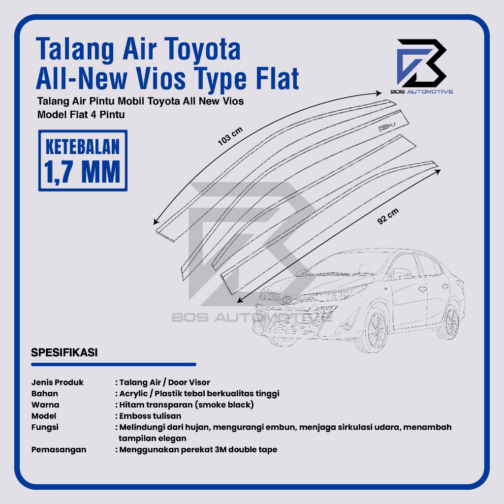 Talang Air Pintu Mobil Toyota All New Vios 2013 â€“ 2021 Model Flat 4 Pintu - foto-produk-3