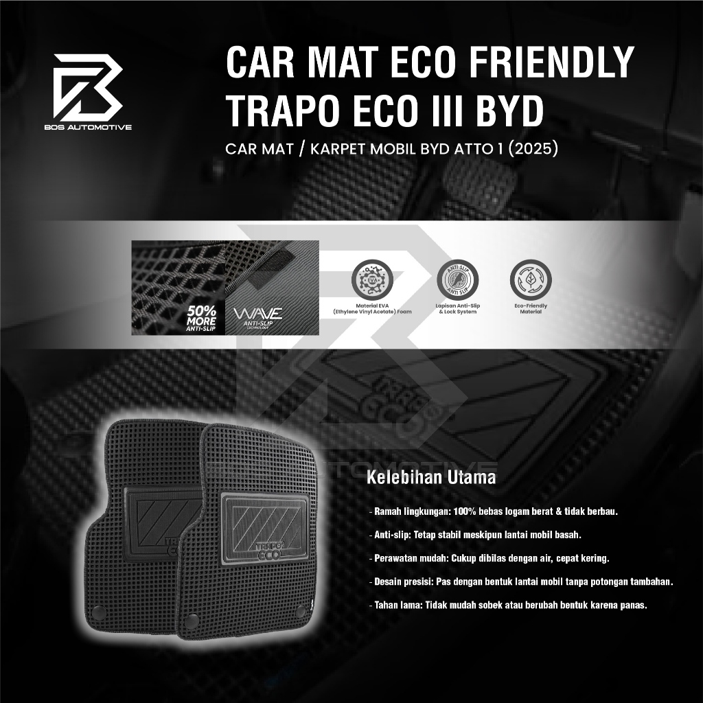 Karpet Mobil BYD ATTO 1 (2025 - Sekarang) Fullset Premium Anti Slip - Car Mats Trapo Eco III Original - foto-produk-4