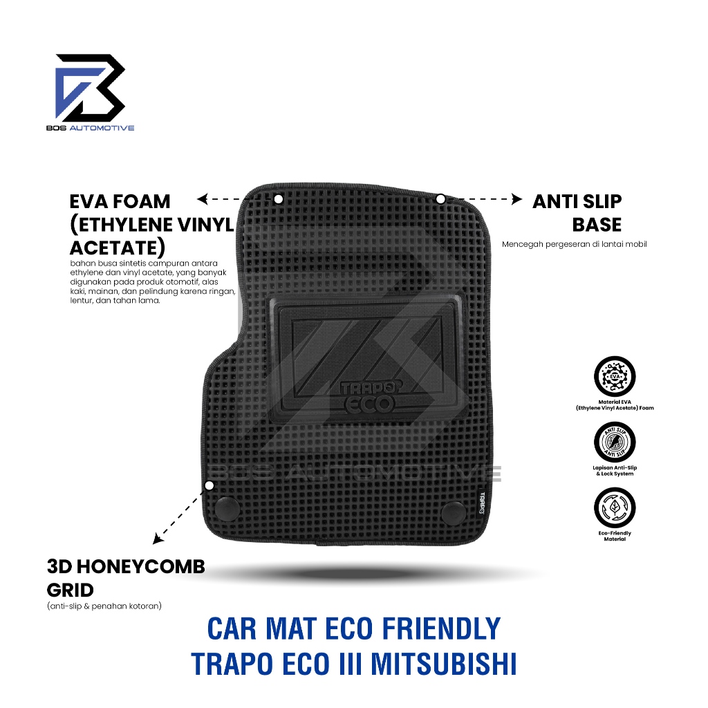 Karpet Mobil MITSUBISHI PAJERO SPORT 2015 - Sekarang Fullset Premium Anti Slip - Car Mats Premium Trapo Eco III Original - foto-produk-3
