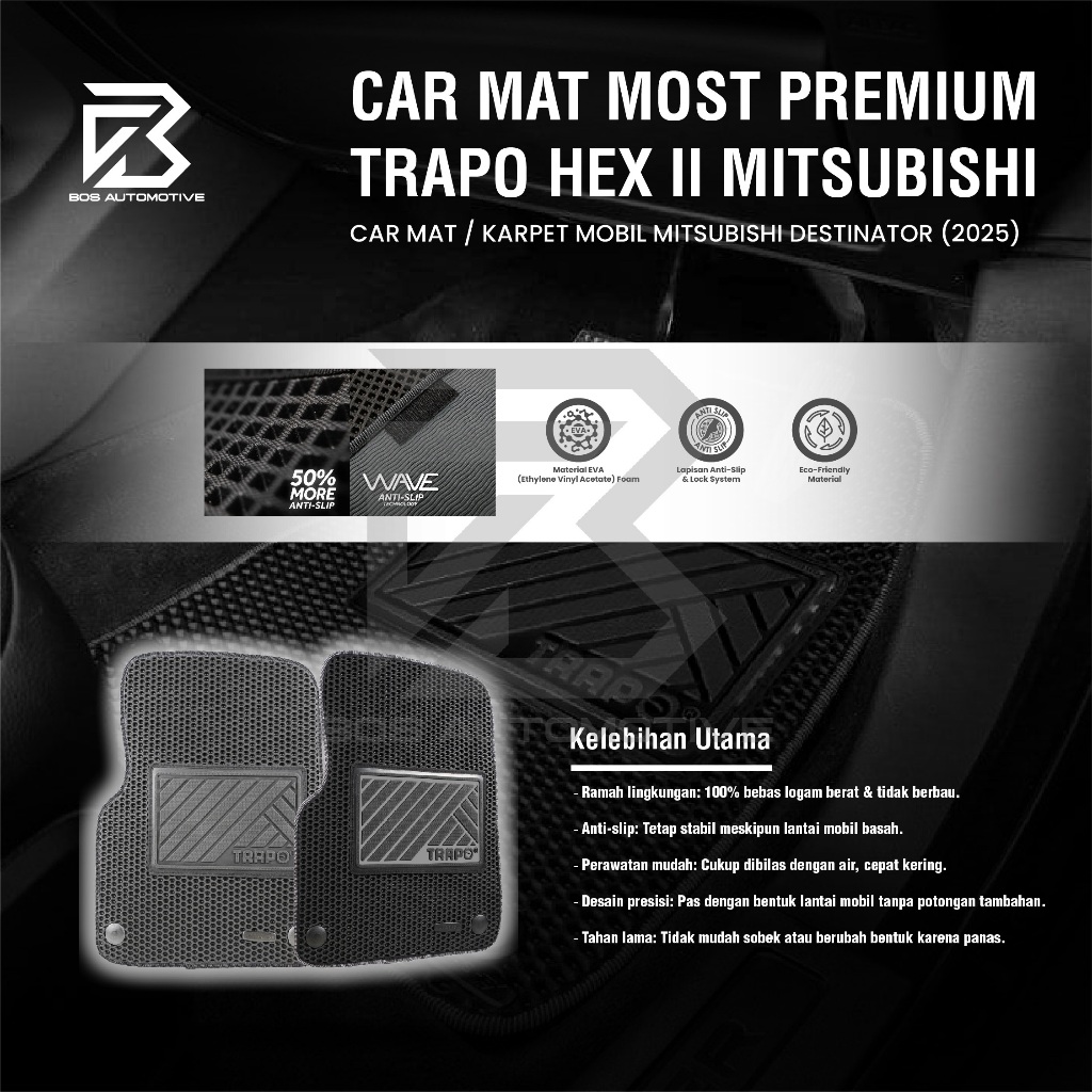 Karpet Mobil MITSUBISHI DESTINATOR (2025 - Sekarang) - Karpet Mobil Fullset Premium Anti Slip - Car Mats Trapo Hex II Original - foto-produk-4