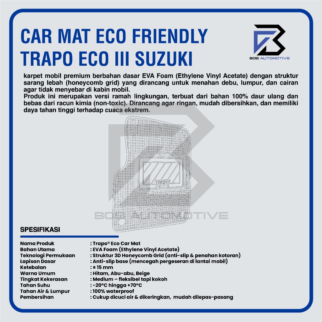 Karpet Mobil Suzuki Ignis (2016 - Sekarang) Fullset Premium Anti Slip - Car Mats Trapo Eco III Original - foto-produk-2