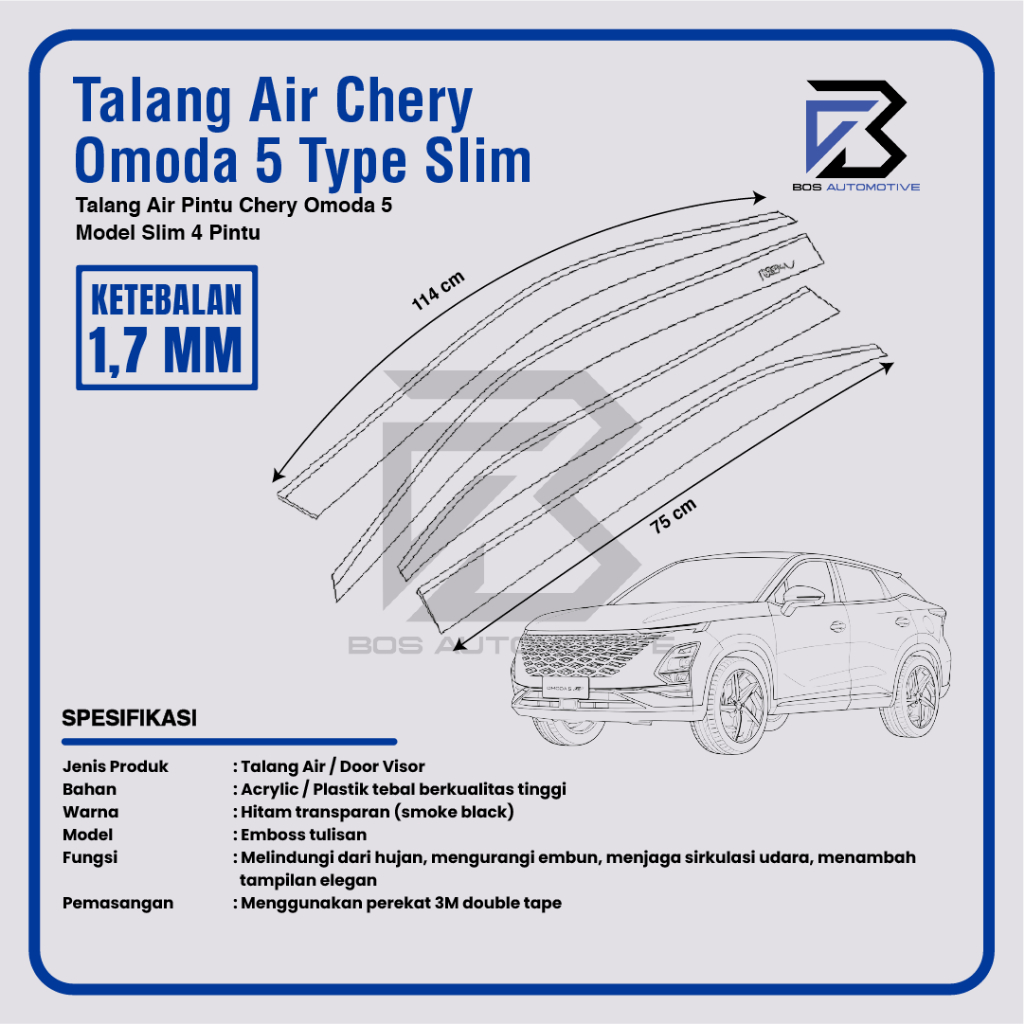 Talang Air Pintu untuk Mobil Chery Omoda 5 Model Slim 4 Pintu - foto-produk-2