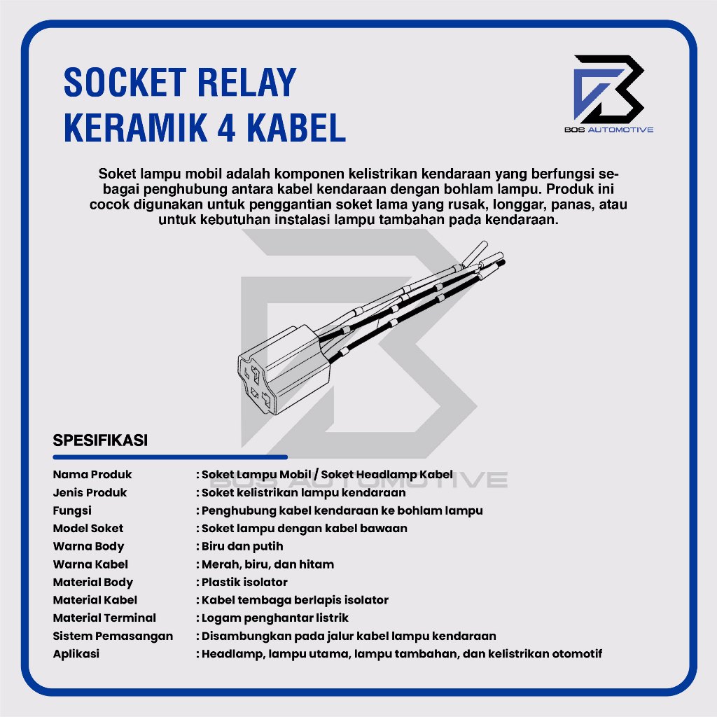 Socket Cable Relay Ceramic / Soket kabel Rumah Relay Keramik Kaki 4 Pin Untuk Klakson & Lampu (4 Kabel) - foto-produk-2