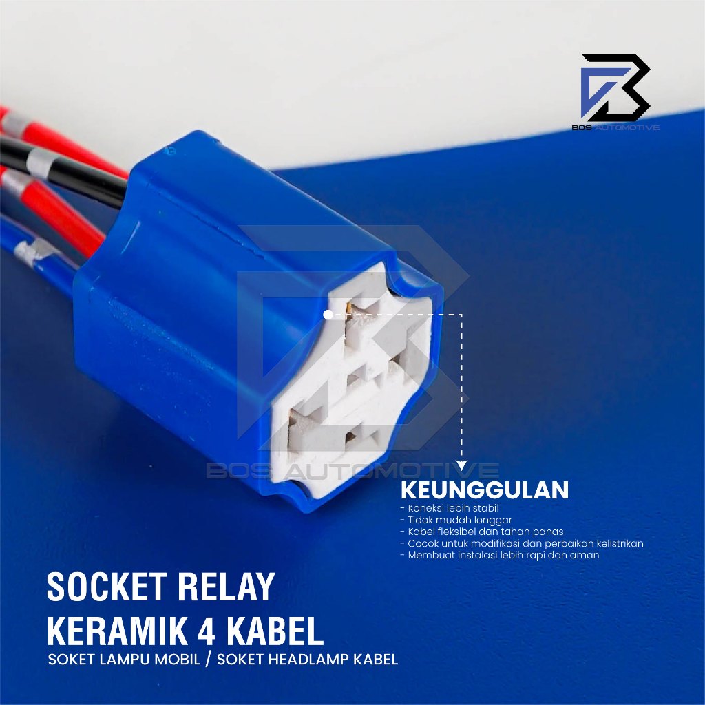 Socket Cable Relay Ceramic / Soket kabel Rumah Relay Keramik Kaki 4 Pin Untuk Klakson & Lampu (4 Kabel) - foto-produk-3