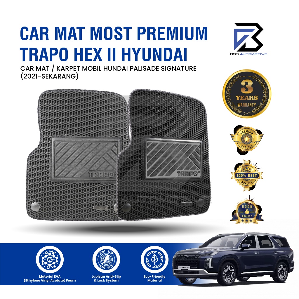 Karpet Mobil HYUNDAI PALISADE SIGNATURE 2021- Sekarang Fullset Premium Anti Slip - Sekarang Car Mats Premium TRAPO HEX II Original