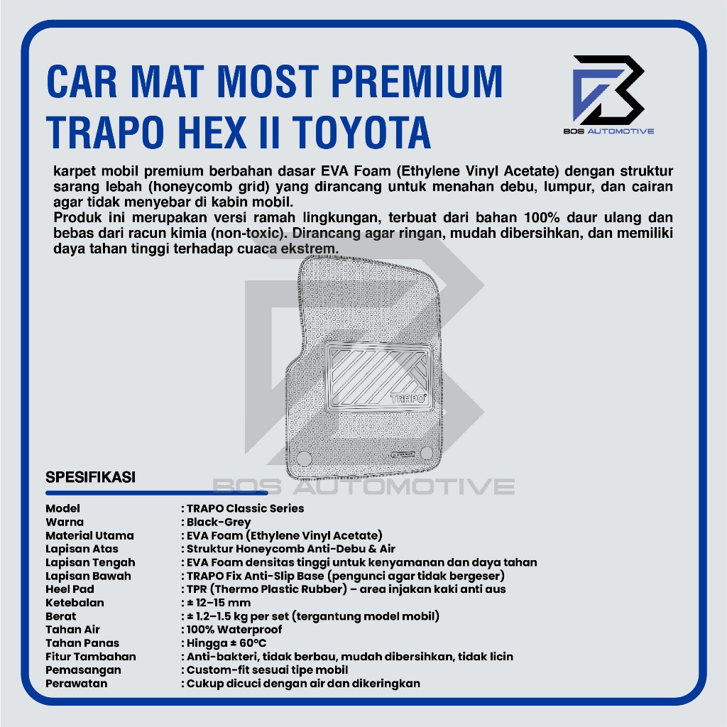 Karpet Mobil TOYOTA VOXY (2022 - Sekarang) - Karpet Mobil Fullset Premium Anti Slip - Carmat Trapo Hex II Original - foto-produk-2