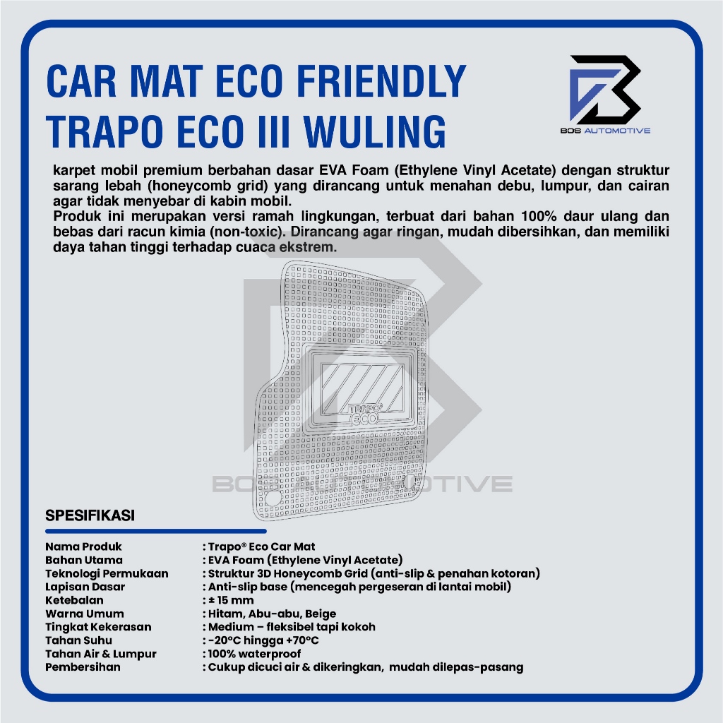 Karpet Mobil Wuling Almaz 7 Seater (2019-Sekarang) Fullset Premium Anti Slip - Carmat Trapo Eco III Original - foto-produk-2