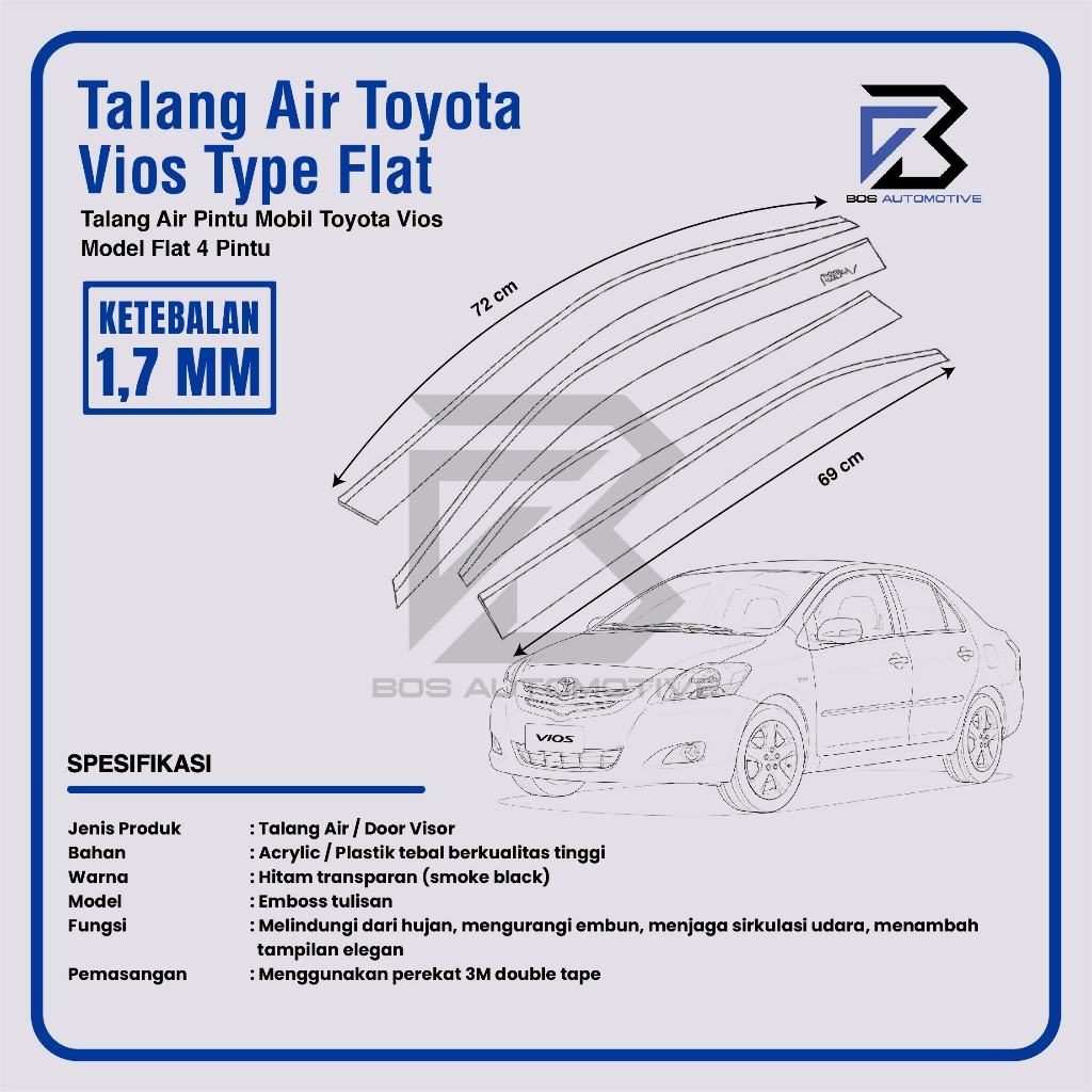 Talang Air Pintu Mobil Toyota Vios 2003 â€“ 2007 Model Flat 4 Pintu - foto-produk-3