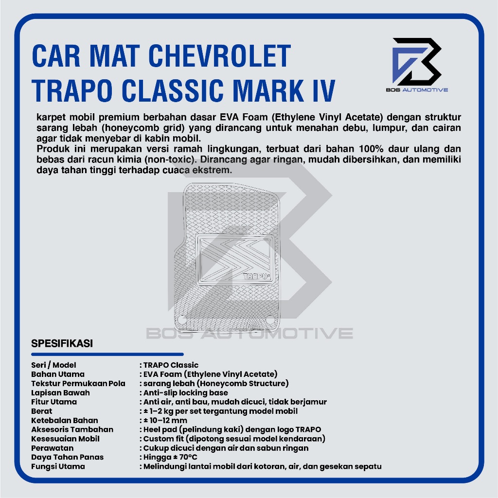 Karpet Mobil CHEVROLET TRAX (2017 - Sekarang) - Karpet Mobil Fullset Premium Anti Slip - Carmat Trapo Classic Mark IV Original - foto-produk-2