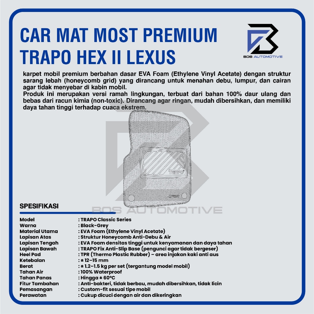 Karpet Mobil LEXUS LM 350 7 Seater 2020 - Sekarang Fullset Anti Slip - Car Mats Trapo Hex II Original - foto-produk-2