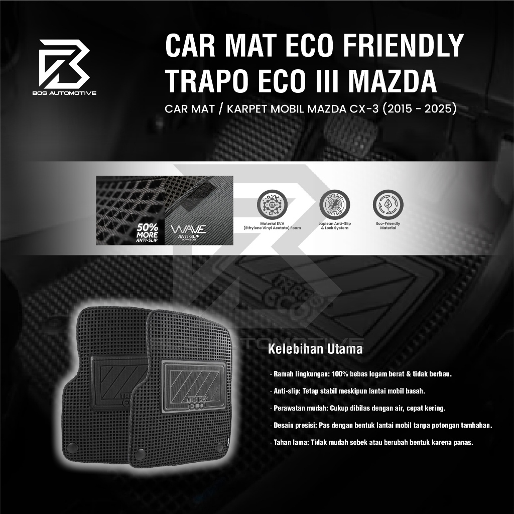 Karpet Mobil Mazda CX-3 (2015 - Sekarang) Fullset Premium Anti Slip - Car Mats Trapo Eco III Original - foto-produk-4