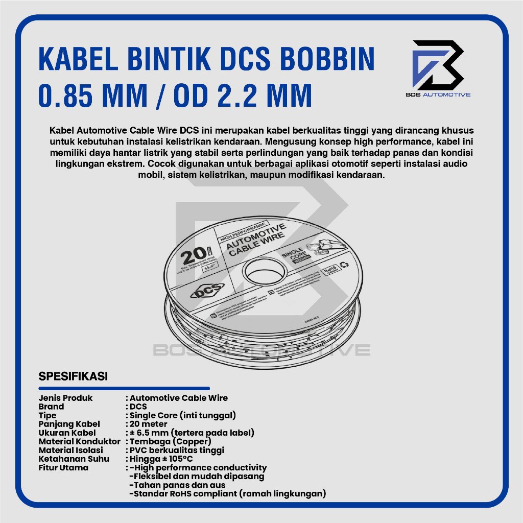 Kabel Bintik 0.85MM x 20M DCS Kabel Otomotif Body Mobil Motor Serabut Tembaga (BOBIN) - foto-produk-2