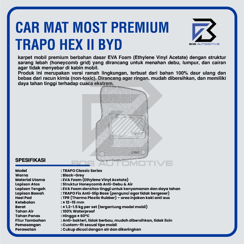 Karpet Mobil BYD DENZA D9 2025 - Sekarang Car Mats Premium TRAPO HEX II Original - foto-produk-2