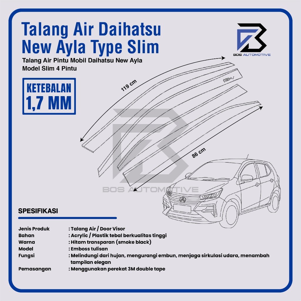 Talang Air Pintu Mobil Daihatsu New Ayla 2022 - 2023 Model Slim 4 Pintu - foto-produk-2