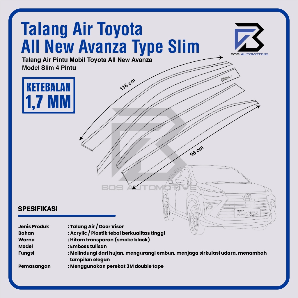Talang Air Pintu Mobil Toyota All New Avanza 2011 â€“ 2014 Model Slim 4 Pintu - foto-produk-2