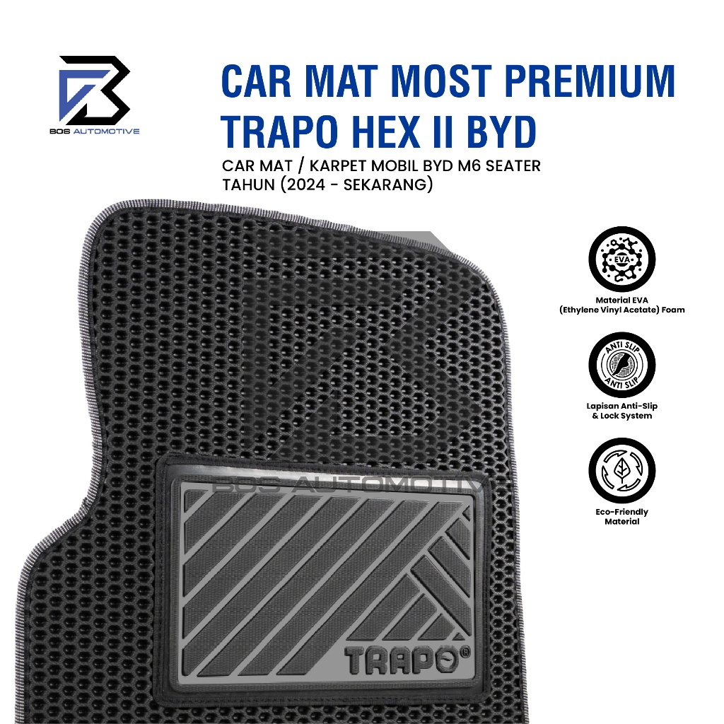 Karpet Mobil BYD M6 6 Seater (2024 - Sekarang) Fullset Premium - Car Mats TRAPO HEX II Original - foto-produk-1