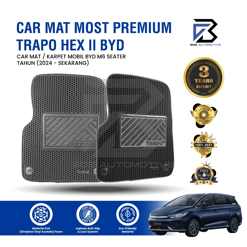 Karpet Mobil BYD M6 6 Seater (2024 - Sekarang) Fullset Premium - Car Mats TRAPO HEX II Original - foto-sampul
