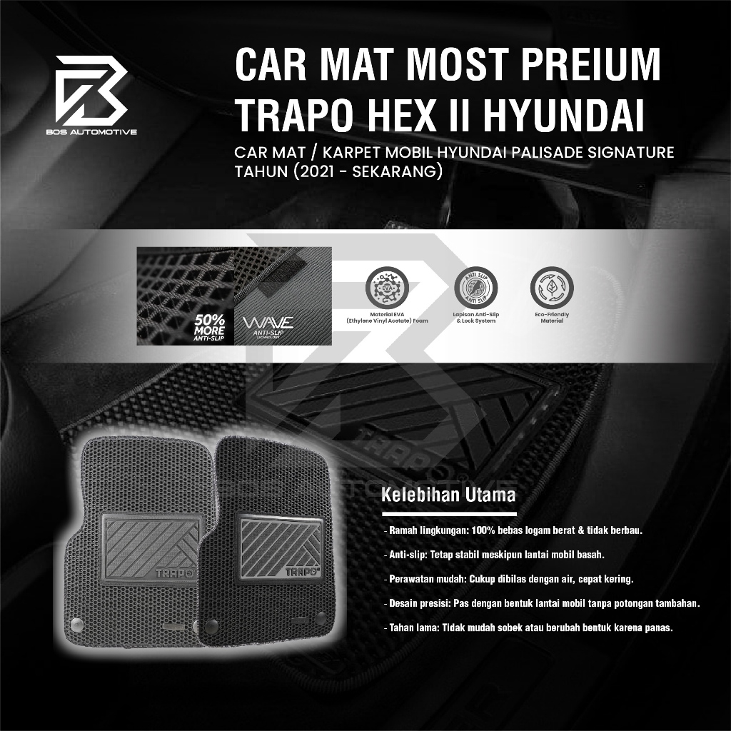 Karpet Mobil HYUNDAI PALISADE SIGNATURE 2021 - Sekarang Car Mats Premium TRAPO HEX II Original - foto-produk-4